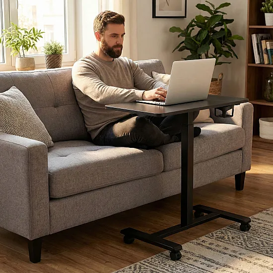 Mobilus juodas reguliuojamo aukščio stalas 70x48 cm ModernHome