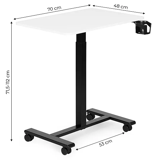 Mobilus baltas reguliuojamas stalas 70x48 cm ModernHome