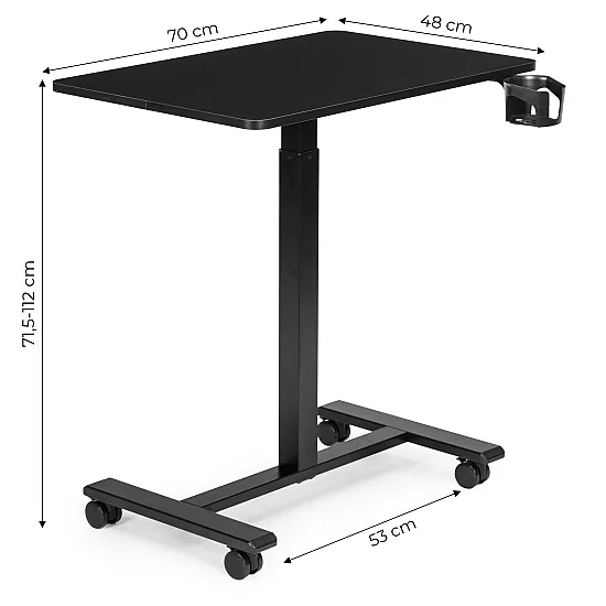 Mobilus juodas reguliuojamas stalas 70x48 cm ModernHome