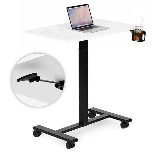 Mobilus baltas reguliuojamo aukščio stalas 70x48 cm ModernHome
