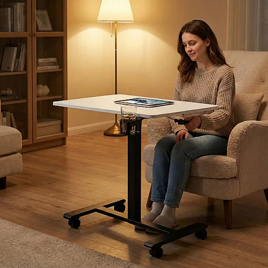 Mobilus baltas reguliuojamo aukščio stalas 70x48 cm ModernHome