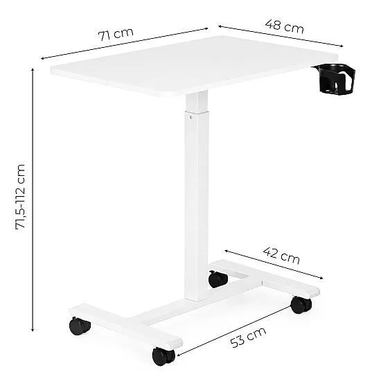 Valge reguleeritava kõrgusega mobiilne laud 70x48 cm ModernHome