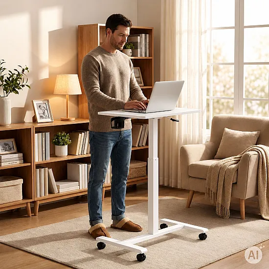 Valge reguleeritava kõrgusega mobiilne laud 70x48 cm ModernHome