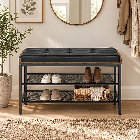 Szafka na buty z ławką i pikowanym siedziskiem Modern Home