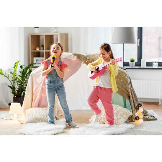 Wooden Guitar for Kids with Metal Strings and Pick – Pink Muzikos instrumentai ECOTOYS