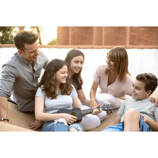 Juoda medinė ukulelė vaikams Muzikos instrumentai ECOTOYS