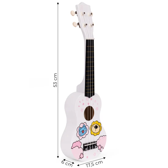 Vaikiška balta medinė ukulelė Muzikos instrumentai ECOTOYS