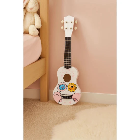 Vaikiška balta medinė ukulelė Muzikos instrumentai ECOTOYS