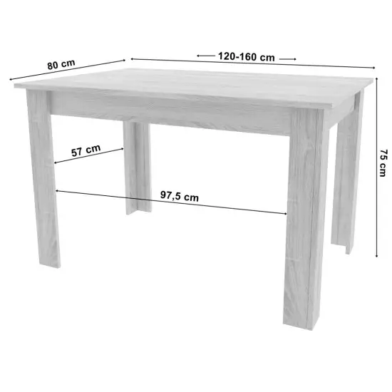 Stačiakampis išskleidžiamas stalas120–160 × 80 cm, iš natūralaus ąžuolo