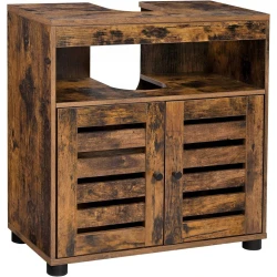 Pruun vannitoakapp valamu all koos reguleeritavate riiulitega