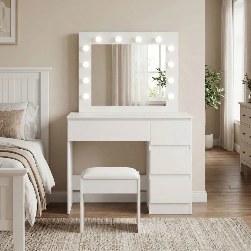 Туалетный столик с зеркалом и светодиодной подсветкой + табурет ModernHome
