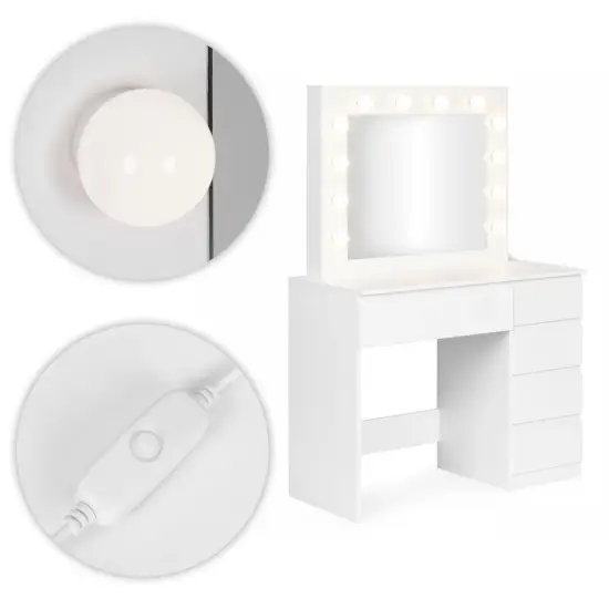 Tualetinis staliukas su veidrodžiu ir LED apšvietimu + taburetė ModernHome