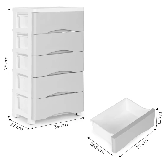 5 lentynų pilka komoda Vaikų baldai ModernHome