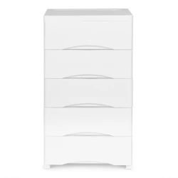 5 lentynų balta komoda