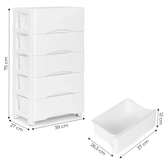 5 lentynų balta komoda Vaikų baldai ModernHome