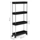 Plastikinė juoda vonios kambario lentyna su 4 lentynomis ir ratukais Lentynos ModernHome