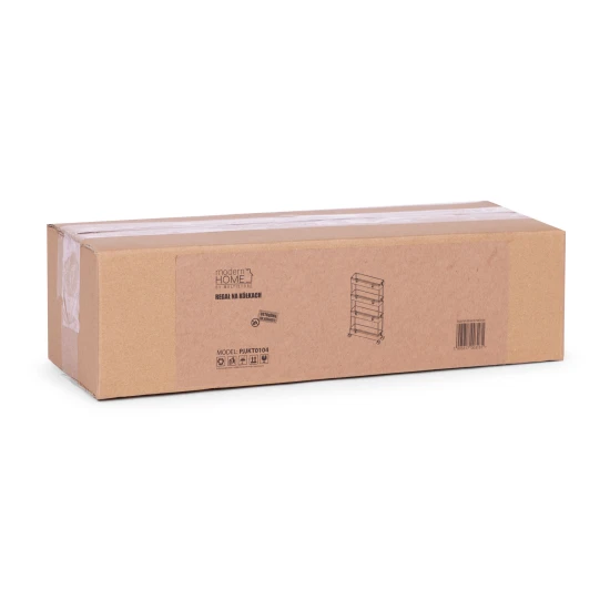 Plastikinė juoda vonios kambario lentyna su 4 lentynomis ir ratukais Lentynos ModernHome