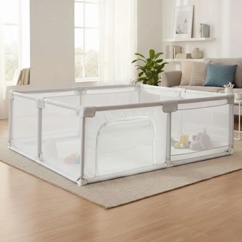 Gray baby playpen with balls, 140x200 cm Protective barriers ECOTOYS