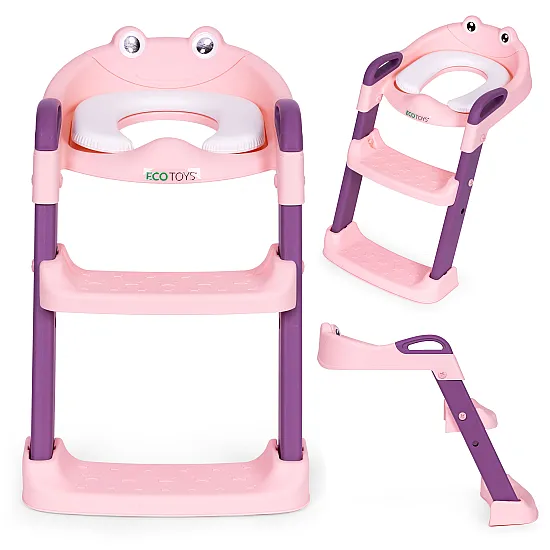 Vaikaiška rožinė tualeto sėdynė su laipteliais ECOTOYS