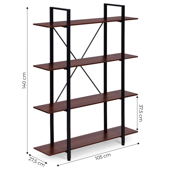 Lentyna metaliniu rėmu svetainei ar biurui, 4 lentynos Lentynos ModernHome