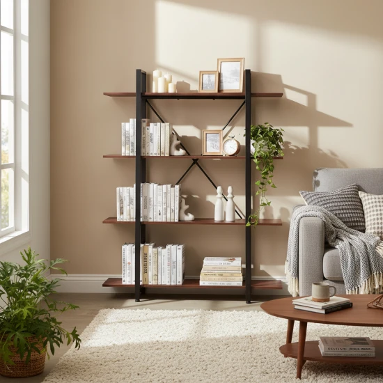 Lentyna metaliniu rėmu svetainei ar biurui, 4 lentynos Lentynos ModernHome