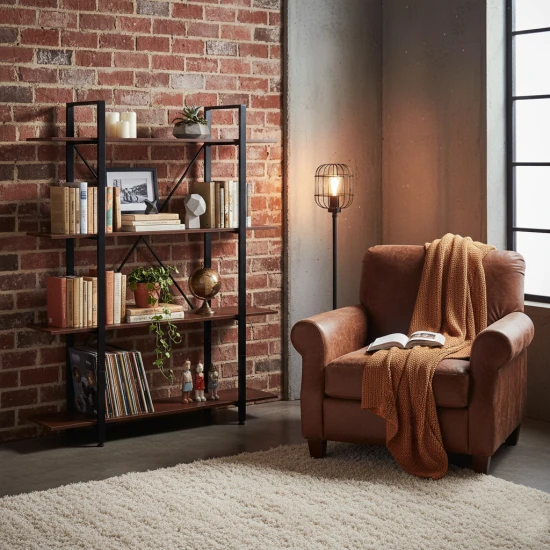 Lentyna metaliniu rėmu svetainei ar biurui, 4 lentynos Lentynos ModernHome