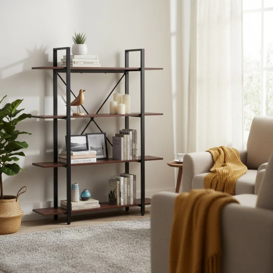 Lentyna metaliniu rėmu svetainei ar biurui, 4 lentynos Lentynos ModernHome