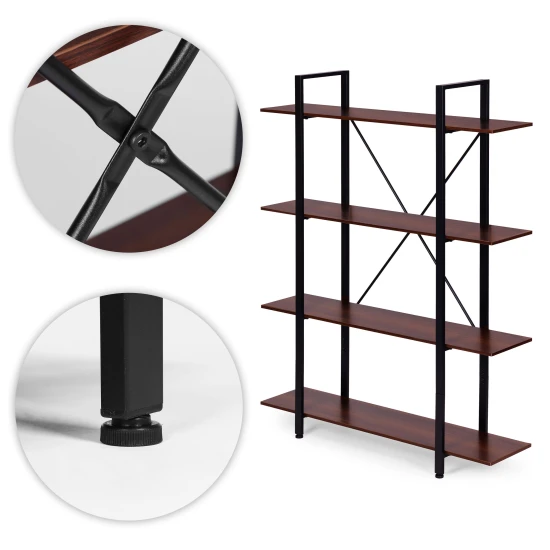 Lentyna metaliniu rėmu svetainei ar biurui, 4 lentynos Lentynos ModernHome