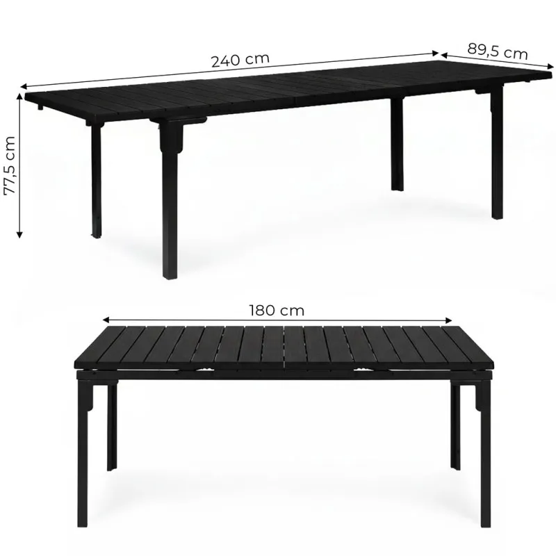 Išskleidžiamas juodas stalas 180–240 cm