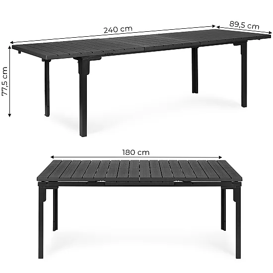Extendable gray table, 180–240 cm