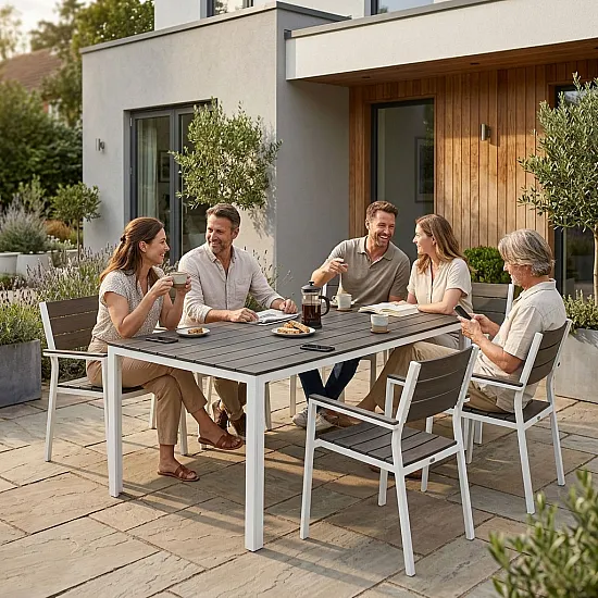 Gray and white 6-seater table, 156 x 78 cm