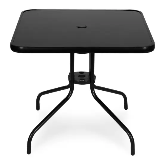 Kvadratinis juodas sodo stalas 80 cm su skyle skėčiui MultiGarden