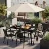 Garden table 140x80 cm tempered glass parasol hole, black, MultiGarden