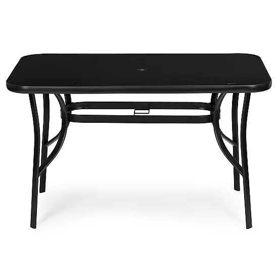 Garden table 140x80 cm tempered glass parasol hole, black, MultiGarden