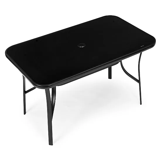 Garden table 140x80 cm tempered glass parasol hole, black, MultiGarden