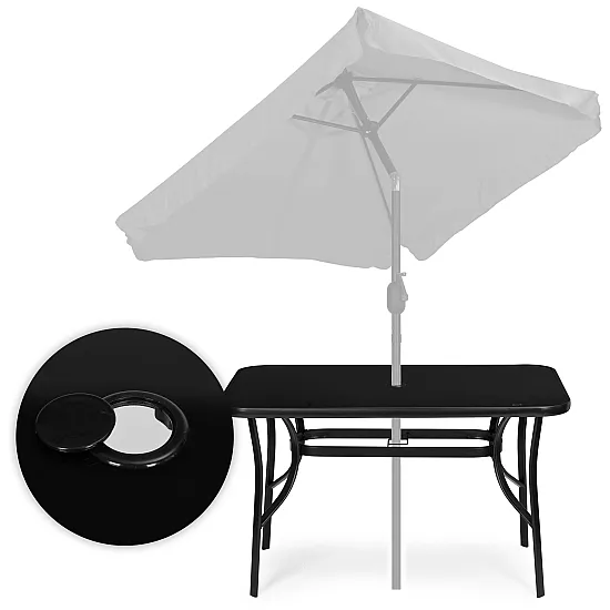 Garden table 140x80 cm tempered glass parasol hole, black, MultiGarden