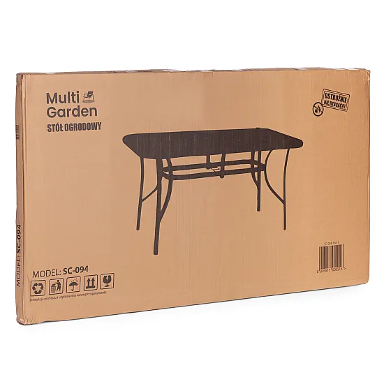 Garden table 140x80 cm tempered glass parasol hole, black, MultiGarden