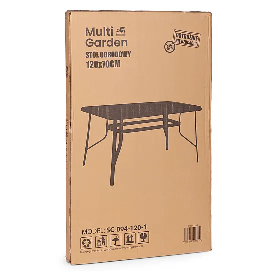 Juodas stalas 120 x 70 cm iš grūdinto stiklo su skėčio tvirtinimo anga