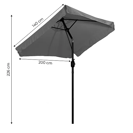 Didelis pilkas stačiakampio formos skėtis 200 x 140 cm