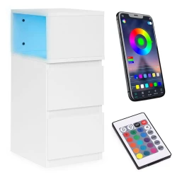 Valge 2 sahtliga ja LED-valgustusega sahtlikapp