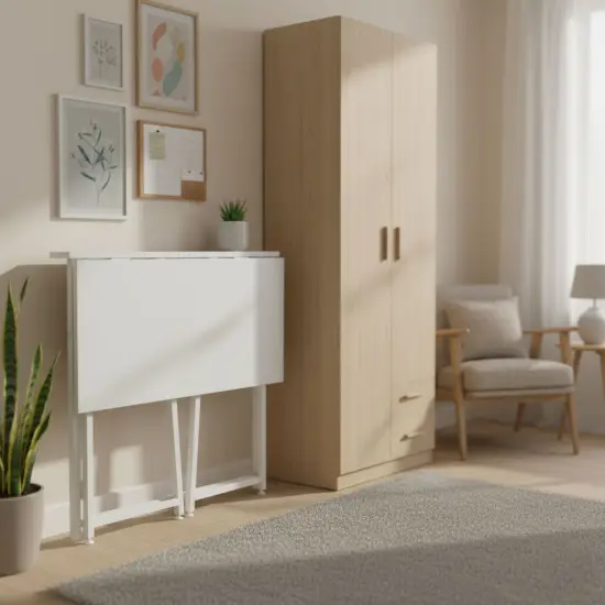 Sulankstomas baltas kompiuterio stalas 80x45 cm ModernHome