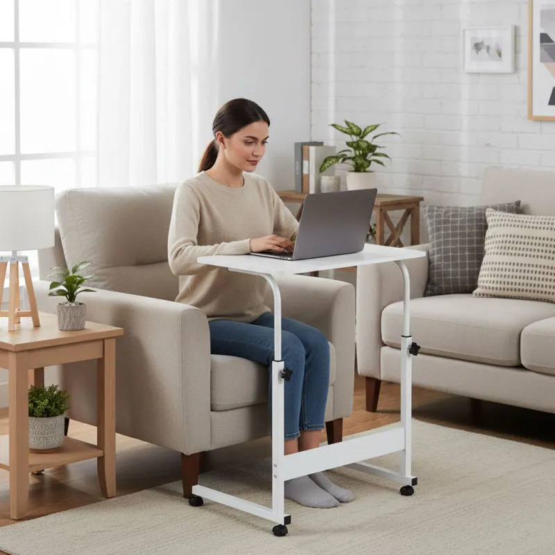 Mobilus baltas nešiojamojo kompiuterio stalas ModernHome