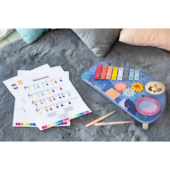 Vaikiškas medinis muzikinis veiklos staliukas Muzikos instrumentai ECOTOYS