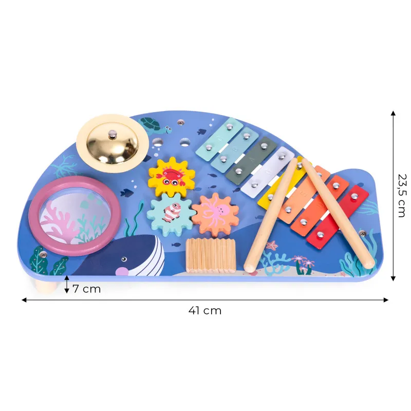 Vaikiškas medinis muzikinis veiklos staliukas Muzikos instrumentai ECOTOYS
