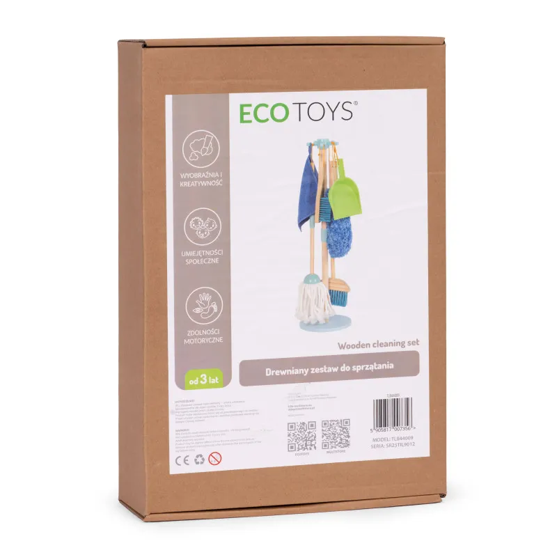 Wooden Cleaning Set for Children Mop Broom with Dustpan 7 Pieces Lavinamieji ECOTOYS