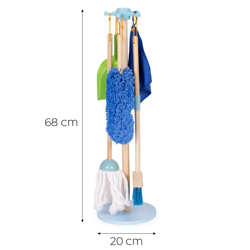 Wooden Cleaning Set for Children Mop Broom with Dustpan 7 Pieces Lavinamieji ECOTOYS