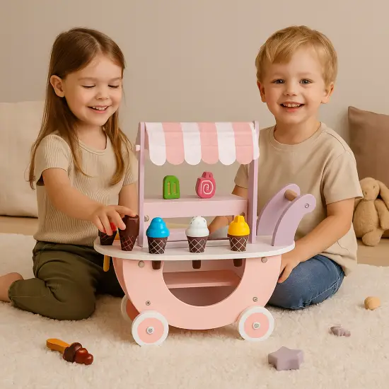 Medinis ledų vežimėlis vaikams 12 dalių rinkinys ECOTOYS