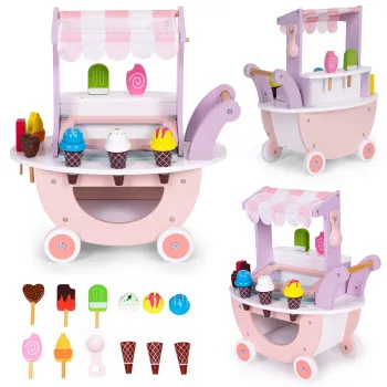 Деревянная тележка для мороженого для детей, набор из 12 деталей ECOTOYS