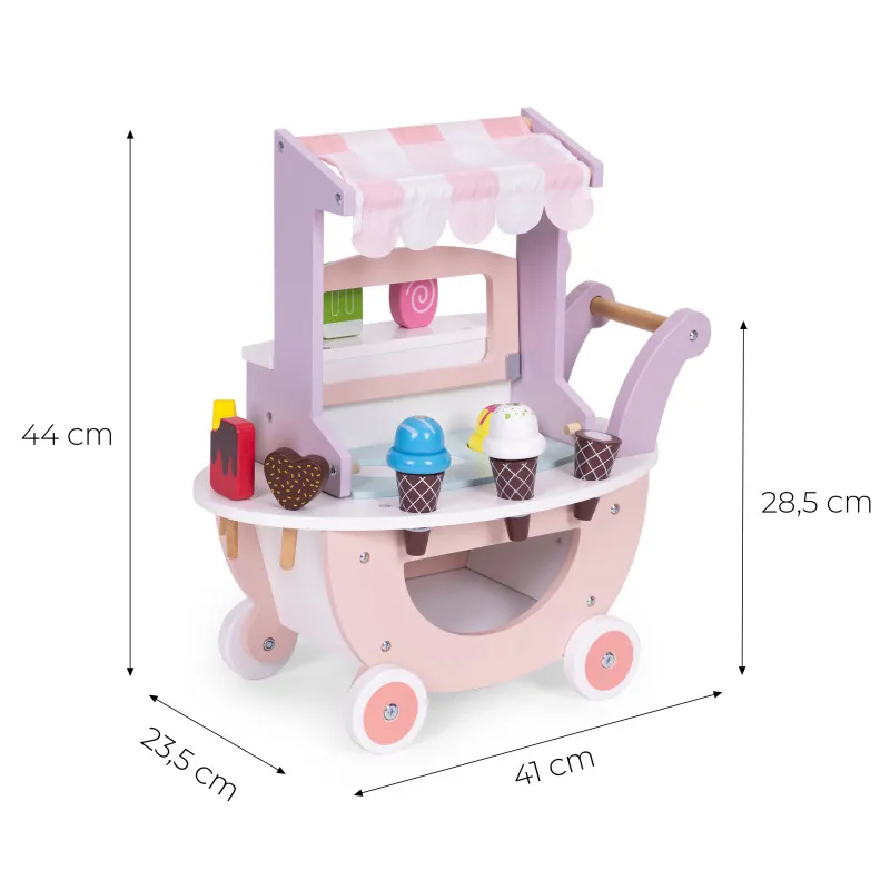Деревянная тележка для мороженого для детей, набор из 12 деталей ECOTOYS
