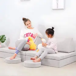 Modulinė pilka vaikų sofa su 8 minkštomis pagalvėlėmis